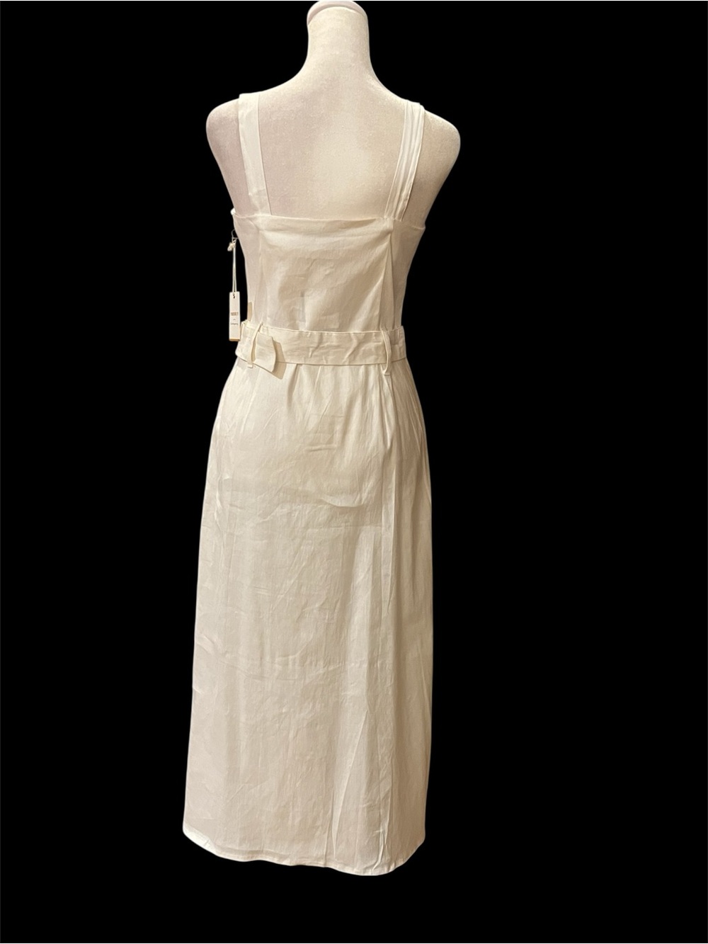White linen blend dress. Button front, belted. Square neckline. Stretchy. M. NWT - Picture 4 of 9